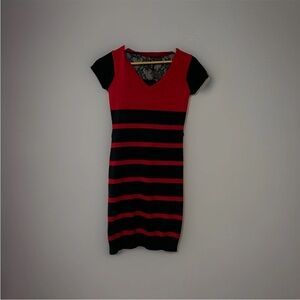 Stylish Red and Black Striped Mini Dress